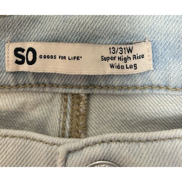 SO Super High Rise Wide Leg Jeans 13/31W Light Wash Distressed Casual Minimalist - Picture 3 of 14